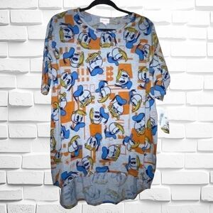 LuLaRoe Womens Small Disneys Donald Duck Irma Tunic Top High-Low Hem Knit Jersey